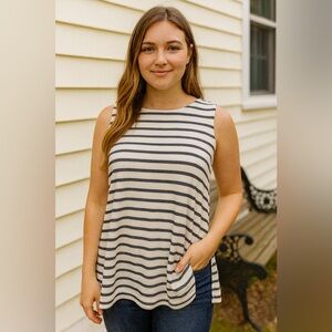 J. Jill Size XS Cream and Black Striped Top